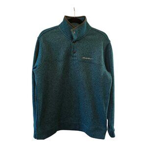 EDDIE BAUER MENS RADIATOR FLEECE SNAP FRONT  GREEN GRAY SPECKLED PULLOVER LARGE